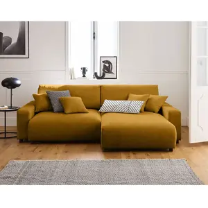 LISA DESIGN Pivoine - canapé d'angle réversible - 4 places - convertible avec coffre - en velours texturé - Jaune pas cher