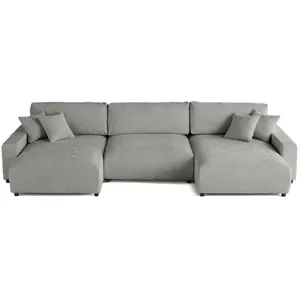 Comparateur de prix : LISA DESIGN Pivoine - canapé panoramique en U - 7 places - convertible avec coffre - en velours texturé - Gris