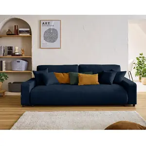LISA DESIGN Pivoine - canapé droit 3 places - convertible avec coffre - en velours texturé - Bleu pas cher