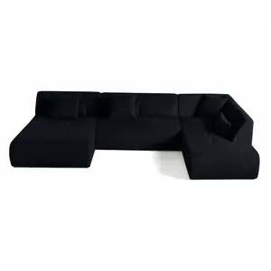 Comparateur de prix : BESTMOBILIER Onyx - canapé panoramique d'angle droit 7 places - en velours côtelé - Noir