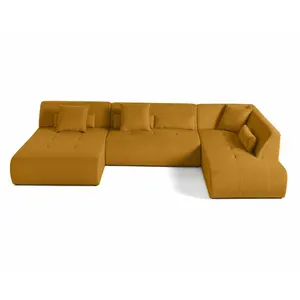 BESTMOBILIER Onyx - canapé panoramique d'angle droit 7 places - en velours côtelé - Jaune