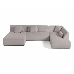 BESTMOBILIER Onyx - canapé panoramique d'angle droit 7 places - en velours côtelé - Gris clair