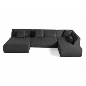 BESTMOBILIER Onyx - canapé panoramique d'angle droit 7 places - en velours côtelé - Gris foncé pas cher