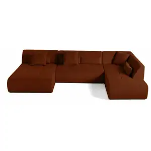 BESTMOBILIER Onyx - canapé panoramique d'angle droit 7 places - en velours côtelé - Terracotta pas cher