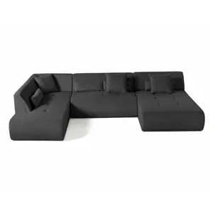 LISA DESIGN Onyx - canapé panoramique d'angle gauche 7 places - en velours côtelé - Gris foncé pas cher