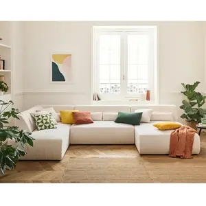 LISA DESIGN Onyx - canapé panoramique d'angle gauche 7 places - en velours côtelé - Beige pas cher