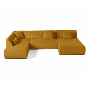 LISA DESIGN Onyx - canapé panoramique d'angle gauche 7 places - en velours côtelé - Jaune pas cher