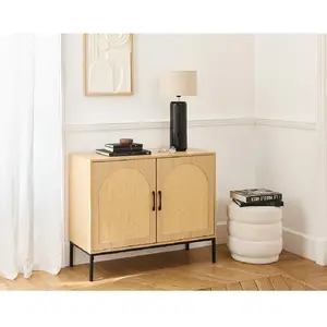 Comparateur de prix : Best Mobilier - Nagato - Buffet Bas - cannage et Bois - 100 cm, Bois/Noir