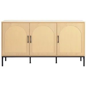 Best Mobilier - Nagato - Buffet Bas - cannage et Bois - 150 cm, Bois/Noir pas cher