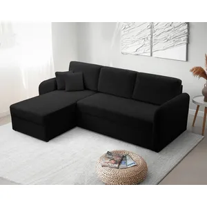 BESTMOBILIER Pocatello - canapé d'angle réversible 4 places - convertible avec coffre - en tissu bouclette - Noir pas cher