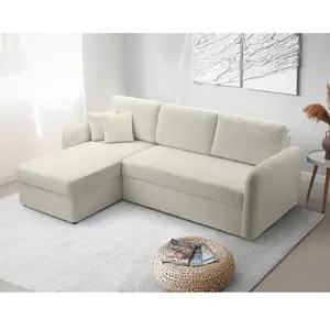 BESTMOBILIER Pocatello - canapé d'angle réversible 4 places - convertible avec coffre - en tissu bouclette - Beige pas cher