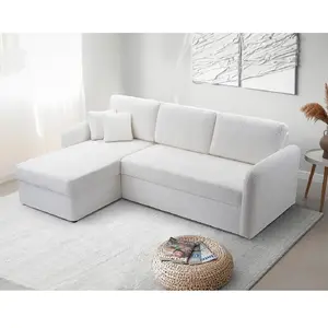 Bestmobilier Pocatello - canapé d'angle réversible 4 places - convertible avec coffre - en tissu bouclette pas cher