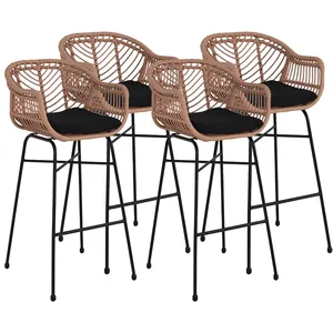 Comparateur de prix : LISA DESIGN Rosano - lot de 4 tabourets - effet rotin - bois et noir - Noir / Bois