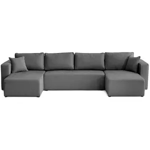 BESTMOBILIER Topaze - canapé panoramique - 7 places - convertible avec coffre - en tissu - Gris foncé