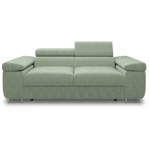 BESTMOBILIER Pablo - canapé droit 2 places avec têtières ajustables - en velours côtelé - Vert sauge pas cher