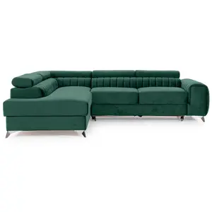 Comparateur de prix : BESTMOBILIER Talisay - canapé d'angle gauche - 5 places - convertible avec coffre - en velours - Vert