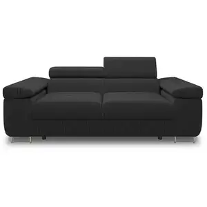 BESTMOBILIER Pablo - canapé droit 2 places avec têtières ajustables - en velours côtelé - Noir