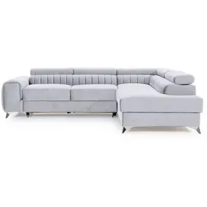Comparateur de prix : BESTMOBILIER Talisay - canapé d'angle droit - 5 places - convertible avec coffre - en velours - Gris clair