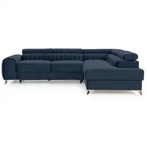 Comparateur de prix : BESTMOBILIER Talisay - canapé d'angle droit - 5 places - convertible avec coffre - en velours - Bleu marine