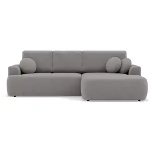 Canapé d'angle droit convertible 4 places en tissu bouclette gris pas cher