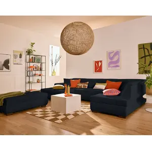 LISA DESIGN Vermont - canapé panoramique d'angle droit - 7 places - en velours côtelé - Noir pas cher