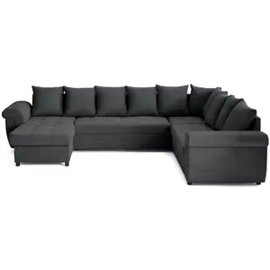 Comparateur de prix : BESTMOBILIER Henry - canapé panoramique convertible - avec coffre - en velours côtelé - 7 places - Gris foncé