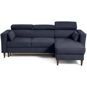 Comparateur de prix : BESTMOBILIER Alicante - canapé d'angle réversible convertible avec têtières - coffre - 4 places - en tissu texturé - Bleu marine