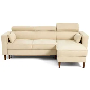 BESTMOBILIER Alicante - canapé d'angle réversible convertible avec têtières - coffre - 4 places - en tissu texturé - Beige pas cher