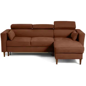 BESTMOBILIER Alicante - canapé d'angle réversible convertible avec têtières - coffre - 4 places - en tissu texturé - Terracotta pas cher
