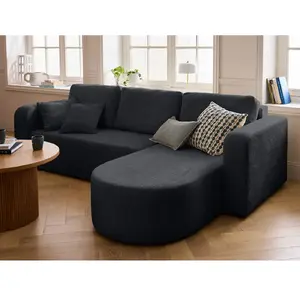 BESTMOBILIER Miro - canapé d'angle réversible - 4 places - convertible avec coffre - en velours texturé - Gris Anthracite