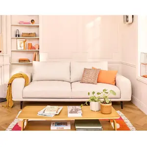 LISA DESIGN Vicence - canapé droit 3 places convertible en tissu - Beige pas cher