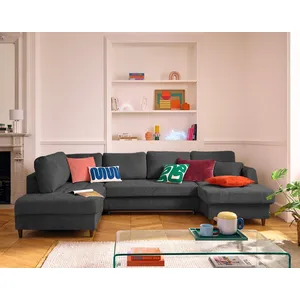 Comparateur de prix : LISA DESIGN Anna - canapé panoramique d'angle gauche 7 places convertible avec coffre en velours texturé - Gris Anthracite