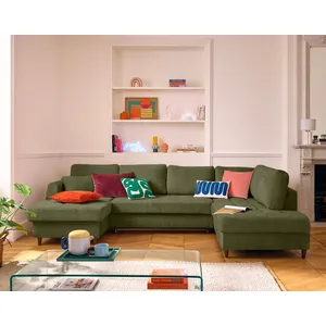 Comparateur de prix : LISA DESIGN Anna - canapé panoramique d'angle droit 7 places convertible avec coffre en velours texturé - Vert Olive