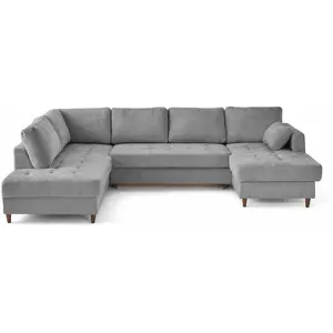 Comparateur de prix : LISA DESIGN Anna - canapé panoramique d'angle gauche 7 places convertible avec coffre en velours texturé - Gris
