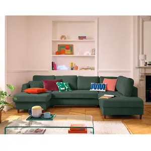 Comparateur de prix : Non communiqué Anna - canapé panoramique d'angle droit 7 places convertible avec coffre en velours texturé - Vert