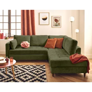 LISA DESIGN Anna - canapé d'angle droit 5 places convertible en velours texturé - Vert Olive pas cher