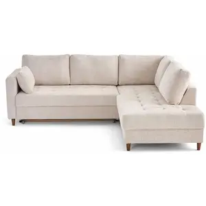 LISA DESIGN Anna - canapé d'angle droit 5 places convertible en velours texturé - Beige