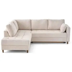 LISA DESIGN Anna - canapé d'angle gauche 5 places convertible en velours texturé - Beige pas cher