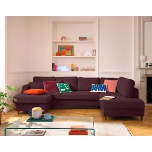 Non communiqué Anna - canapé panoramique d'angle droit 7 places convertible avec coffre en velours texturé - Prune pas cher