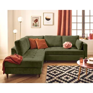 Non communiqué Anna - canapé d'angle gauche 5 places convertible en velours texturé - Vert Olive pas cher