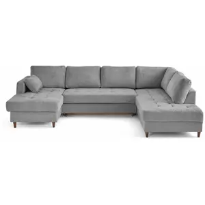 Comparateur de prix : LISA DESIGN Anna - canapé panoramique d'angle droit 7 places convertible avec coffre en velours texturé - Gris