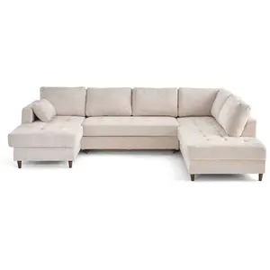 Comparateur de prix : LISA DESIGN Anna - canapé panoramique d'angle droit 7 places convertible avec coffre en velours texturé - Beige