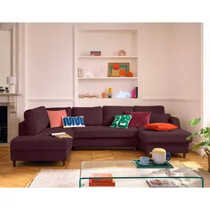 LISA DESIGN Anna - canapé panoramique d'angle gauche 7 places convertible avec coffre en velours texturé - Prune pas cher