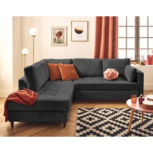 LISA DESIGN Anna - canapé d'angle gauche 5 places convertible en velours texturé - Gris Anthracite