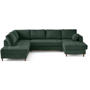 Comparateur de prix : LISA DESIGN Anna - canapé panoramique d'angle gauche 7 places convertible avec coffre en velours texturé - Vert