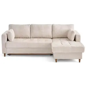 LISA DESIGN Anna - canapé d'angle droit 4 places convertible avec coffre en velours texturé - Beige