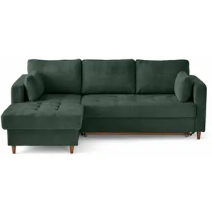 LISA DESIGN Anna - canapé d'angle gauche 4 places convertible avec coffre en velours texturé - Vert pas cher