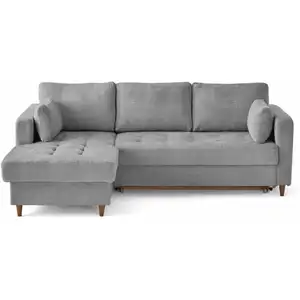 LISA DESIGN Anna - canapé d'angle gauche 4 places convertible avec coffre en velours texturé - Gris pas cher