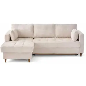 LISA DESIGN Anna - canapé d'angle gauche 4 places convertible avec coffre en velours texturé - Beige