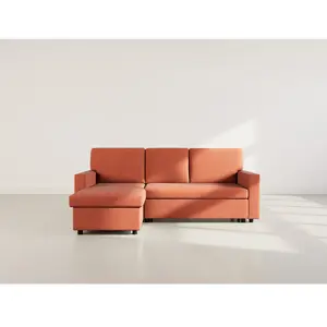 Bestmobilier Meiya - canapé d'angle réversible 4 places convertible avec coffre en tissu pas cher
